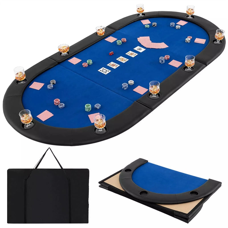 10-Player Triple-Fold Poker Table Top Portable Padded Oval Topper | Eletriclife