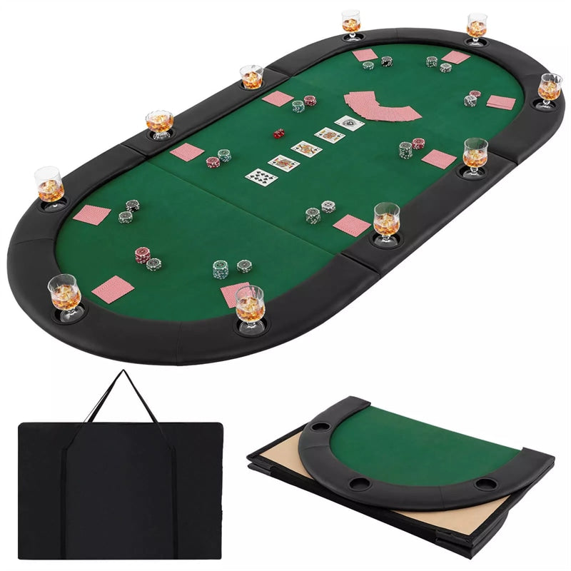 10-Player Triple-Fold Poker Table Top Portable Padded Oval Topper | Eletriclife