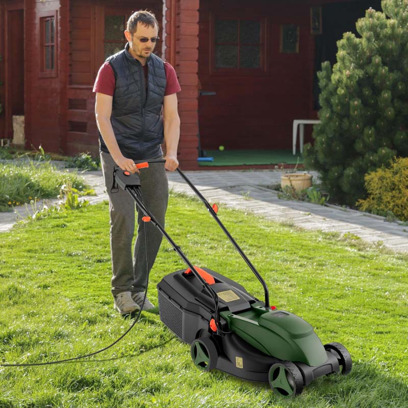12 AMP 14" Electric Push Lawn Mower 2-in-1 Walk-Behind Lawnmower with Collection Box, 3 Adjustable Height Position