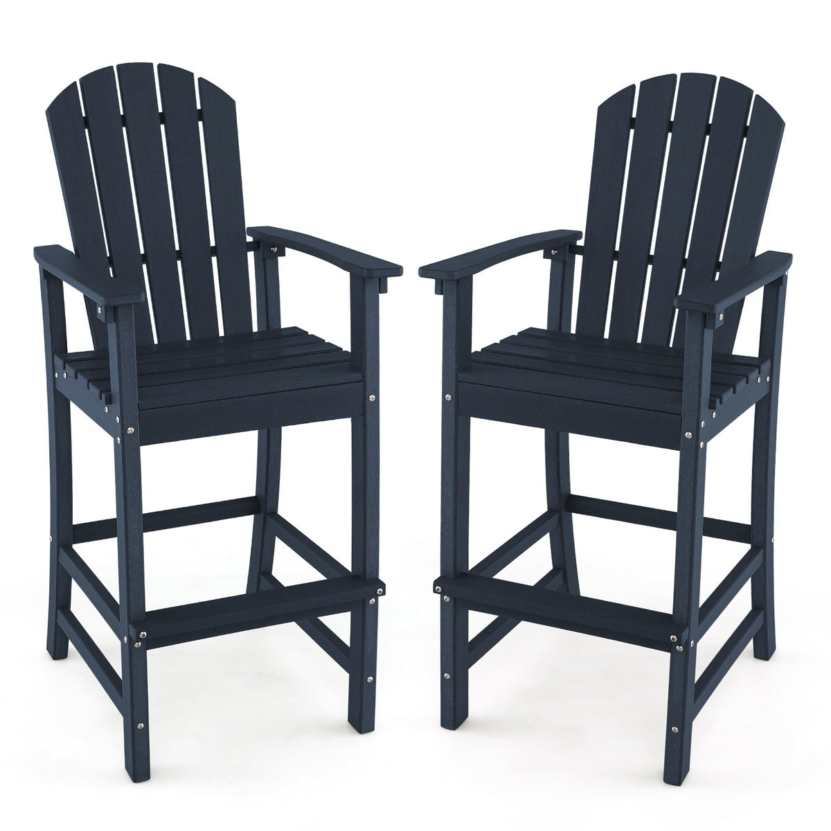 30" Tall Adirondack Bar Chairs, All-Weather HDPE Outdoor Bar Height Stools with Backrest, Armrests & Footrest for Backyard, Poolside