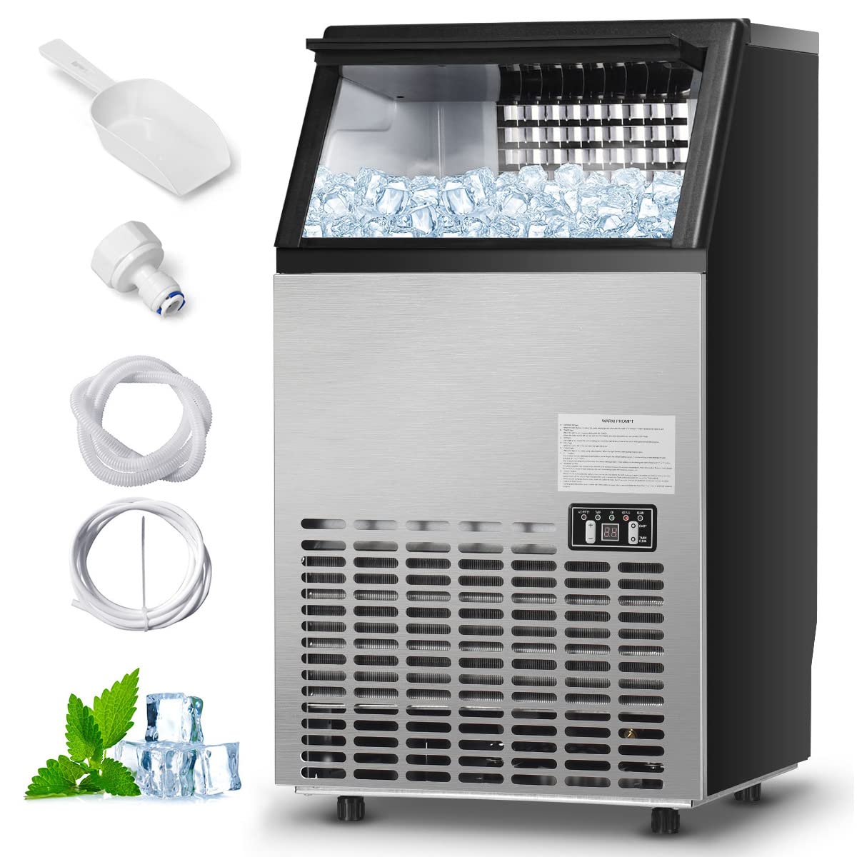 110 LBS/24H Undercounter Commercial Ice Maker, Stainless Steel Built-in Self-Cleaning Ice Machine w/ 33LBS Storage & 24H Timer for Home Bar Restaurant