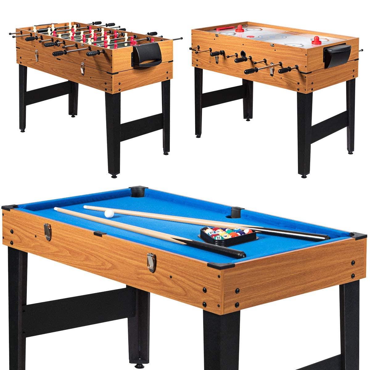 48" Multi Game Table, 3-in-1 Foosball Soccer, Billiards & Air Hockey Combo Table for Adults & Kids, Game Room, Arcade, Party, Family Night