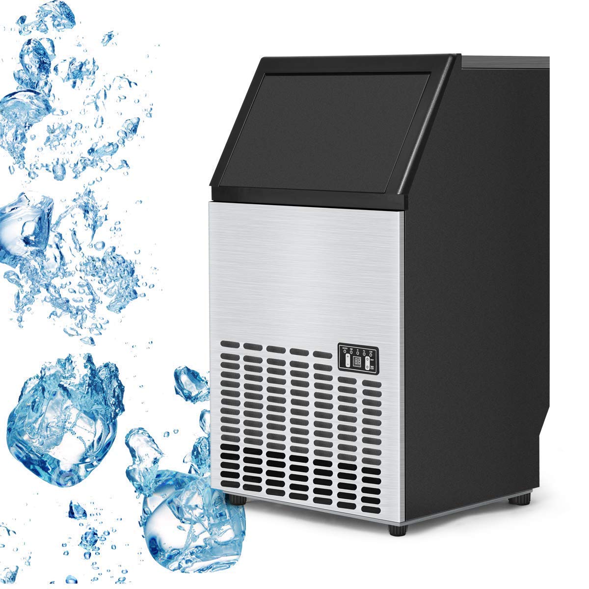 110 LBS/24H Undercounter Commercial Ice Maker, Stainless Steel Built-in Self-Cleaning Ice Machine w/ 33LBS Storage & 24H Timer for Home Bar Restaurant