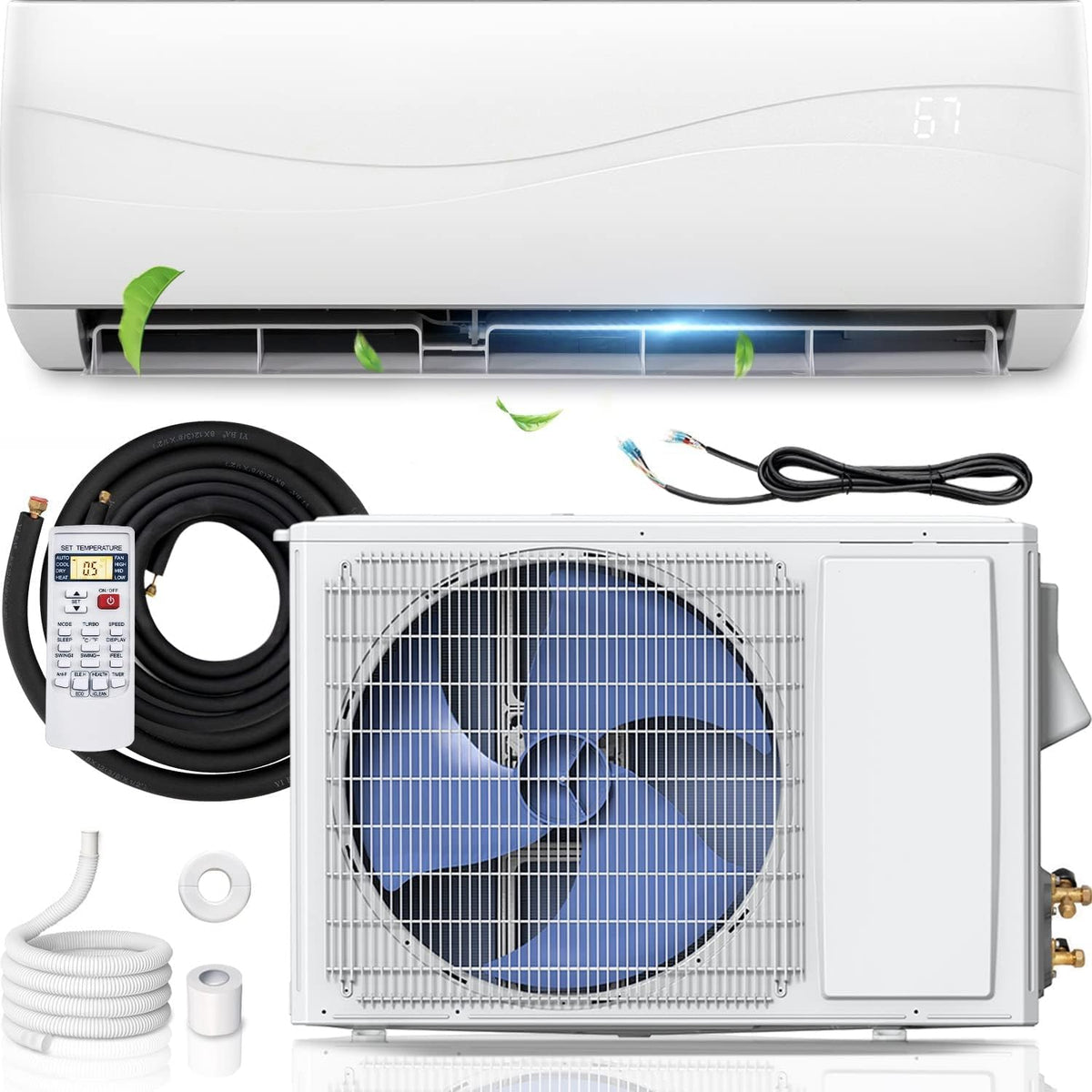 9000 BTU 17 SEER2 Mini Split Air Conditioner & Heater, 208-230V Wall-Mounted Inverter Ductless Split AC System with Heat Pump, Cools up to 450 Sq.Ft