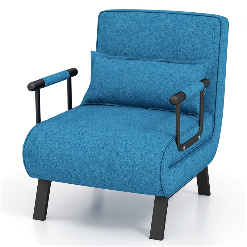 4-in-1 Convertible Sleeper Chair Bed, Folding Sofa Bed with 6-Position Adjustable Backrest & Pillow, Armchair Lounge Couch for Living Room