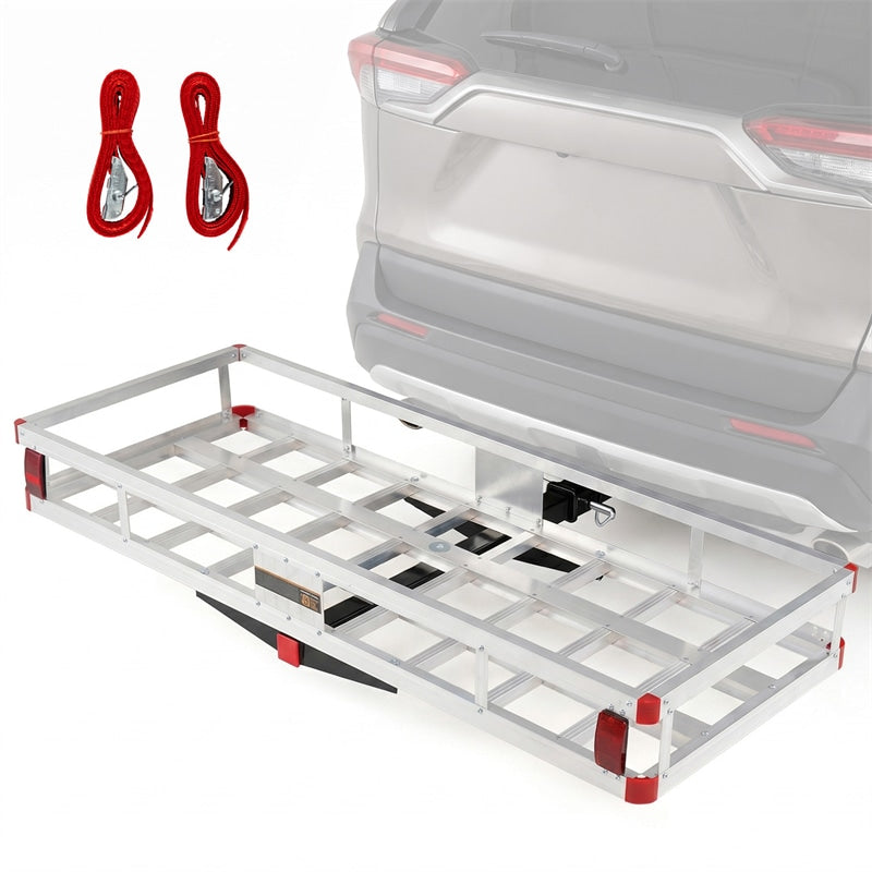 60"x34" Aluminum Hitch Cargo Carrier with 9" High Side Rails, 500 lbs Capacity Luggage Basket Fits 2" Receiver for SUV & Truck, w/ Straps & Reflectors