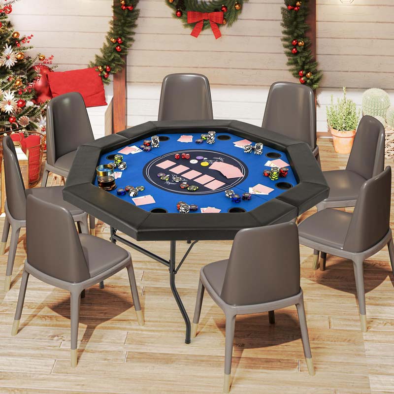 48" Foldable 8-Player Poker Table with Padded Rails, 8 Cup Holders, Casino-Grade Felt Surface for Texas Holdem, Blackjack & Card Board Game