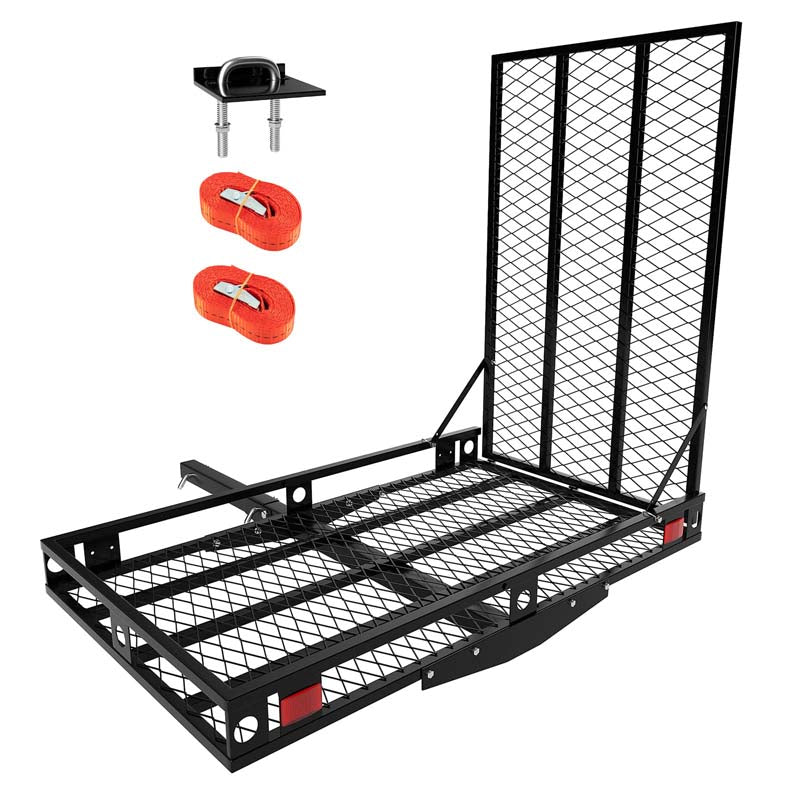Folding Hitch Cargo Carrier with Ramp, 500 lbs Heavy Duty Mobility Scooter Wheelchair Carrier for Car SUV Truck with Stabilizer & 2 Tie-Down Straps