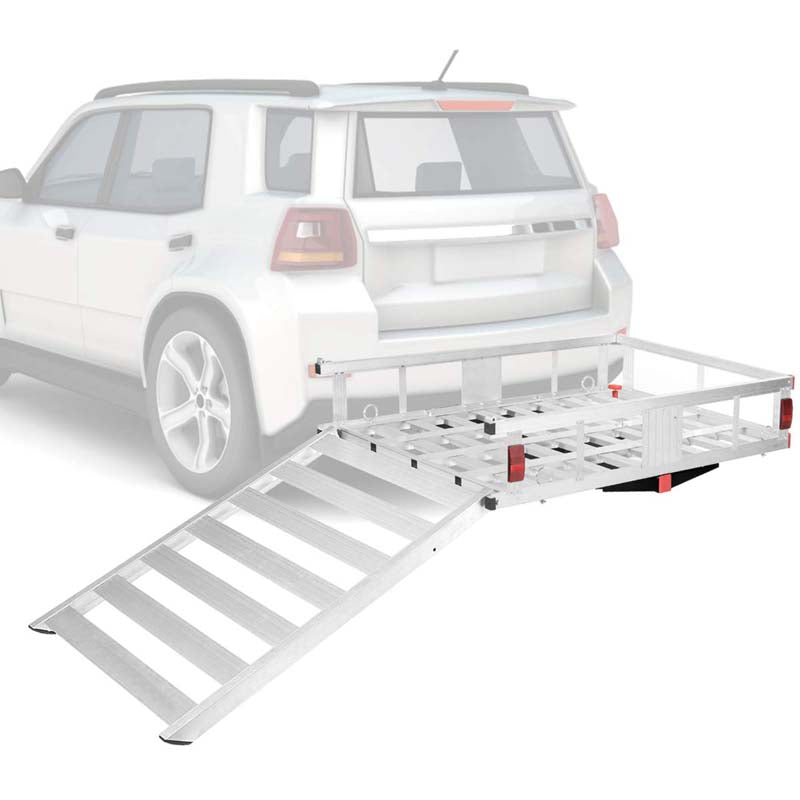 500lbs Aluminum Hitch Cargo Carrier with Ramp & High Side Rails, Heavy-Duty Utility Cargo Rack for Truck SUV Van RV, Fits 2" Class III/IV Receiver