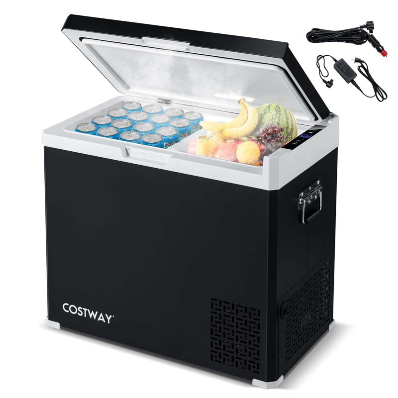 53QT Portable Car Fridge Freezer for Camping Travel, Dual Zone Electric Cooler w/-4℉~68℉ Adjustable Range, 12/24V DC & 110-240V AC