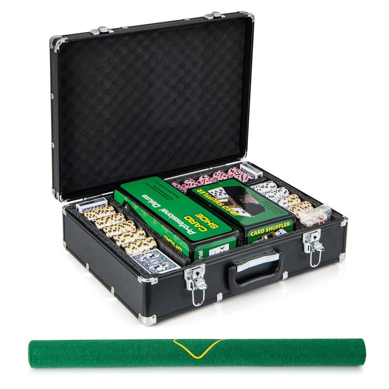 600PCS Poker Chip Set, 14 Gram Clay Poker Chips with Carrying Case & Automatic Card Shuffler for Texas Holdem, Blackjack, Casino, Card Games