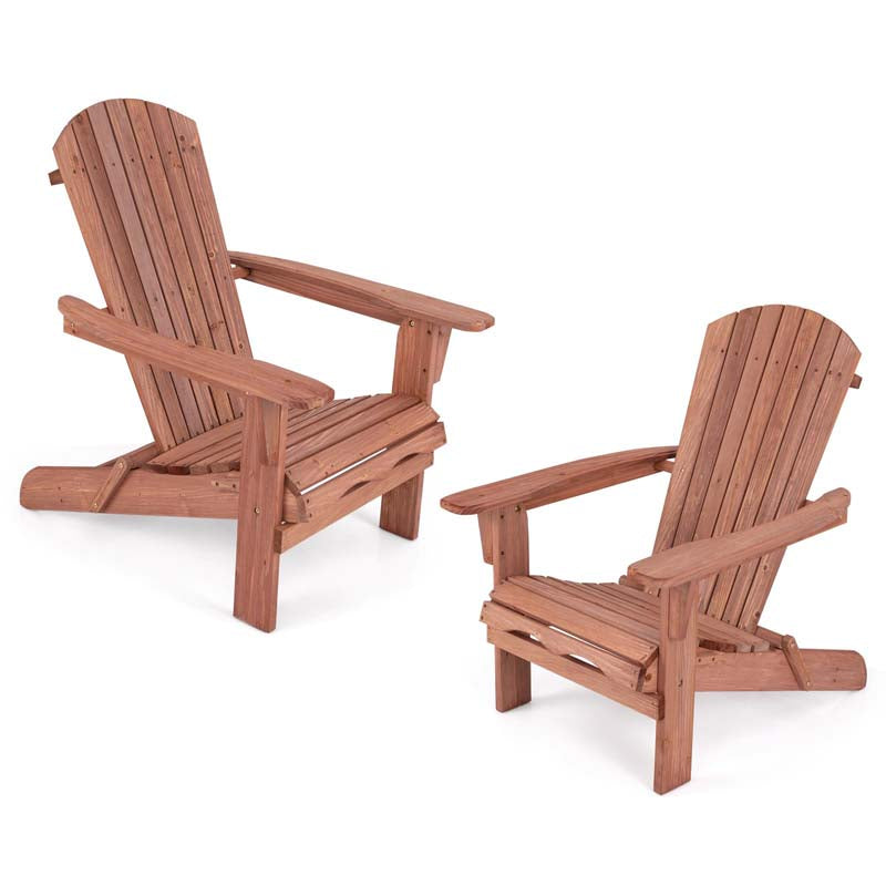Set of 2 Folding Adirondack Chairs with High Backrest & Wide Armrests, All-Weather Fir Wood Patio Fire Pit Chairs for Backyard, Lawn, Poolside