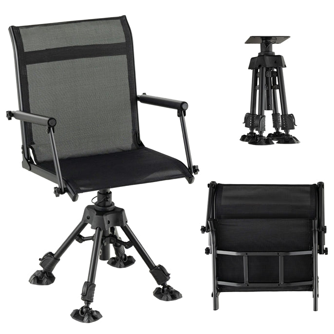 360° Silent Swivel Folding Hunting Blind Chair for Shooting Fishing, Portable Sniper Seat with 4 Adjustable Legs, All-Terrain Foot Pads