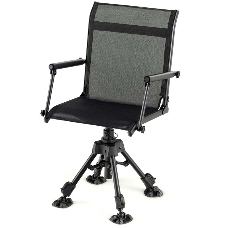 360° Silent Swivel Folding Hunting Blind Chair for Shooting Fishing, Portable Sniper Seat with 4 Adjustable Legs, All-Terrain Foot Pads