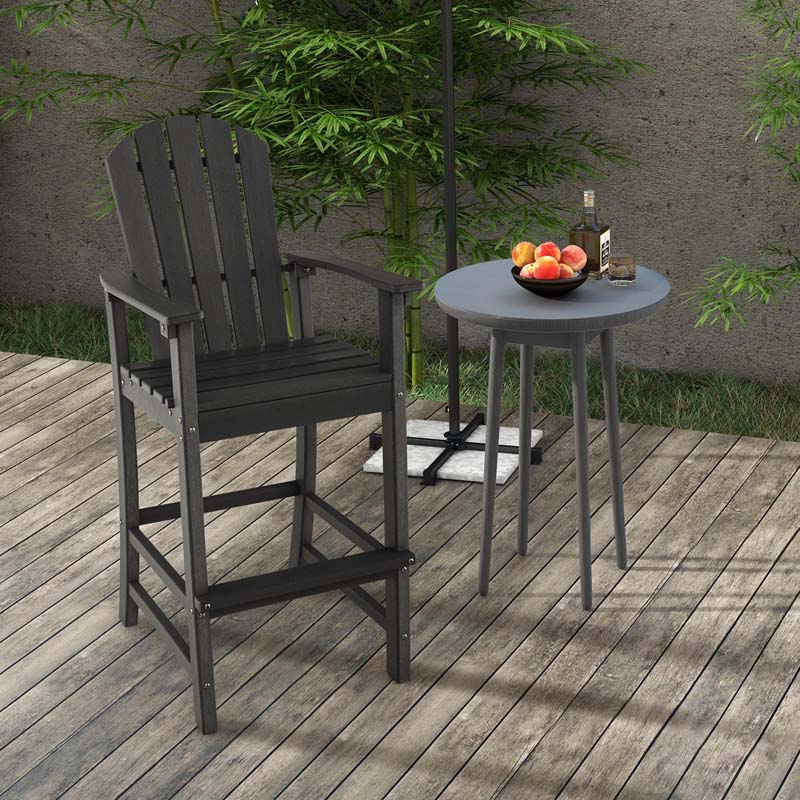 30" Tall Adirondack Bar Chairs, All-Weather HDPE Outdoor Bar Height Stools with Backrest, Armrests & Footrest for Backyard, Poolside