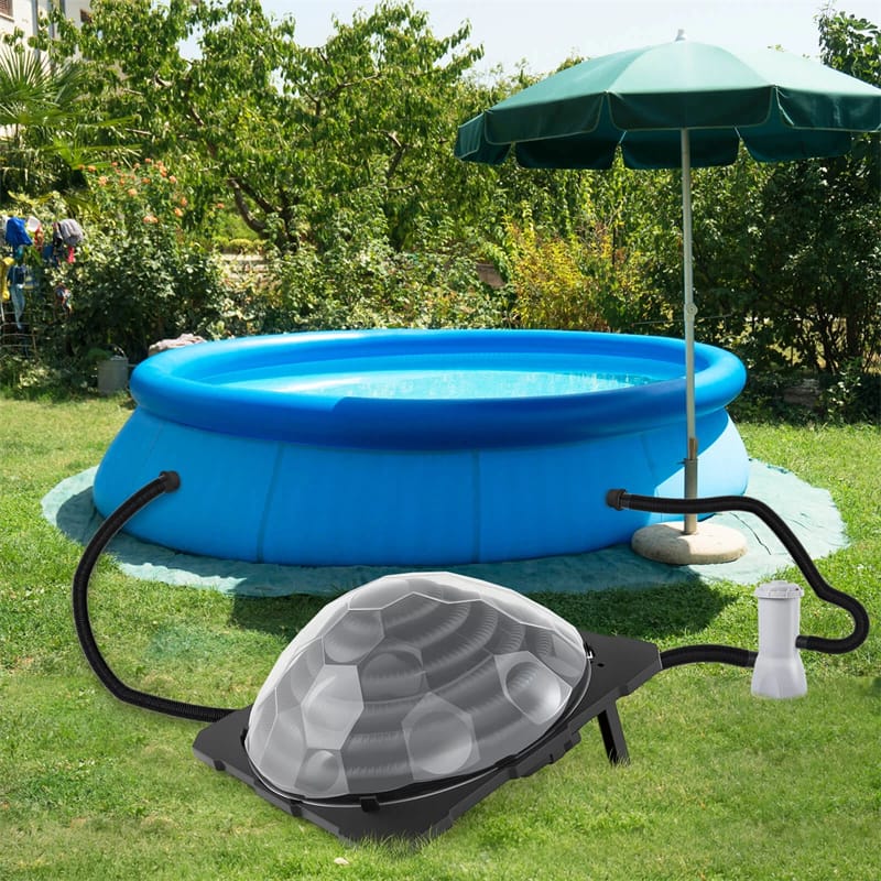 Solar Dome Pool Heater for Inground & Above Ground Swimming Pool with Transparent Cover, Black Heating Coil, Rotatable Hose Connectors, Foldable Legs
