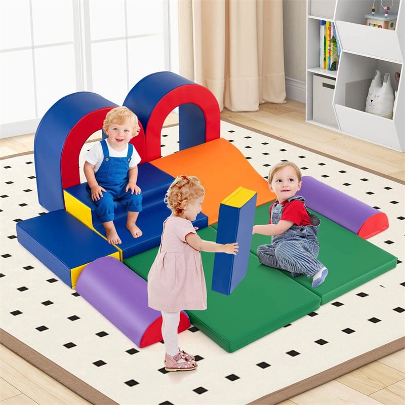 10-Piece Foam Climbing Blocks, Soft PU Leather Play Gym Baby Climber for Crawling & Sliding, Safe Indoor Toddler Climbing Toys for Kids Age 1-3