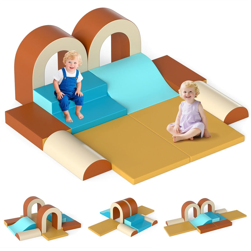 10-Piece Foam Climbing Blocks, Soft PU Leather Play Gym Baby Climber for Crawling & Sliding, Safe Indoor Toddler Climbing Toys for Kids Age 1-3