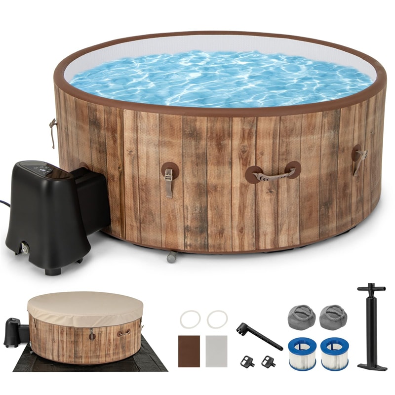 4-6 Person Inflatable Hot Tub Spa, 72" Round Blow Up Pool Hot Tub with 120 Air Jets, Heater Pump, LED Touch & Energy-Efficient Thermal Cover