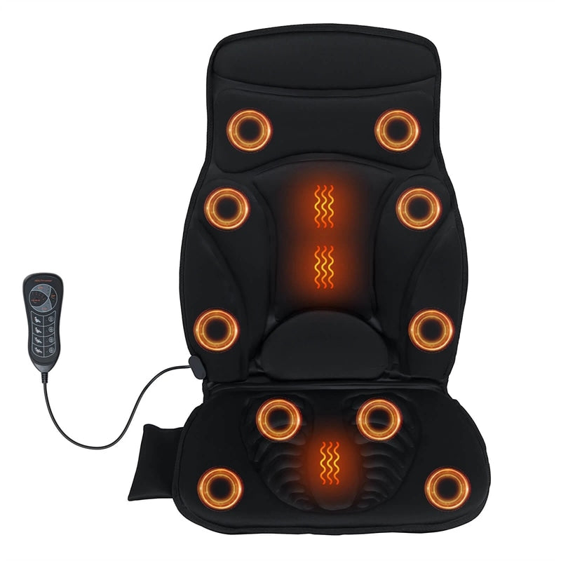 10 Vibration Motors Back Massager Seat Cushion with Heat, Electric Massage Chair Pad with 5 Modes, 3 Speeds & Timer for Pain Relief, Home Office