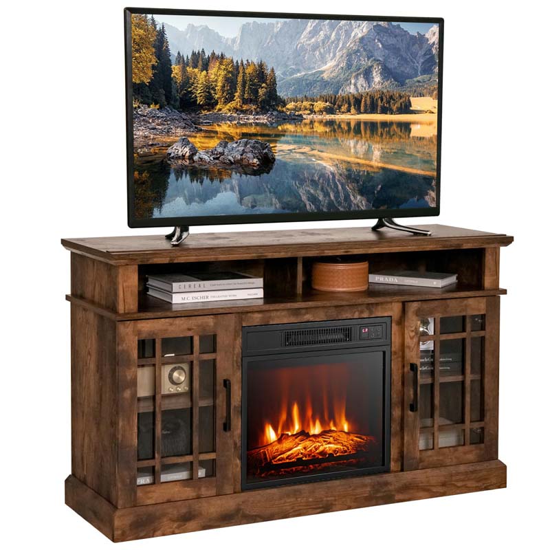 48" Electric Fireplace TV Stand for TVs Up to 55", Modern Wood Media Console with 18" Fireplace Heater, Remote Control & Adjustable Shelves