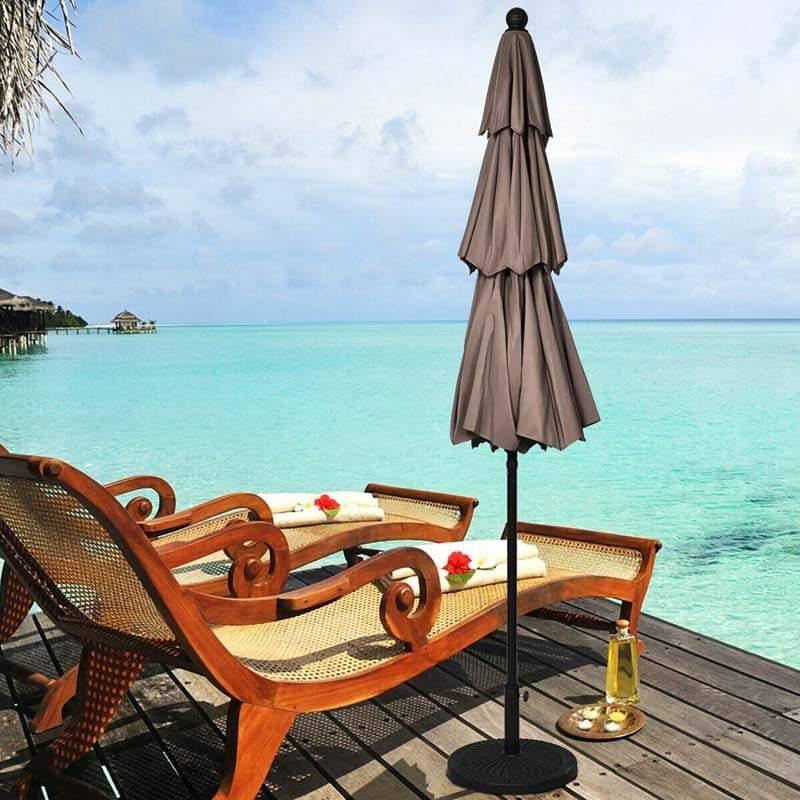 10FT 3 Tier Patio Market Umbrella with Crank & Easy Tilt, Double Vented Outdoor Table Umbrella for Backyard, Poolside, Deck,