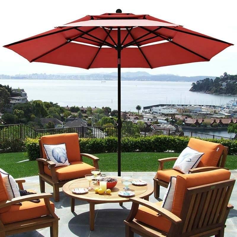 10FT 3 Tier Patio Market Umbrella with Crank & Easy Tilt, Double Vented Outdoor Table Umbrella for Backyard, Poolside, Deck,