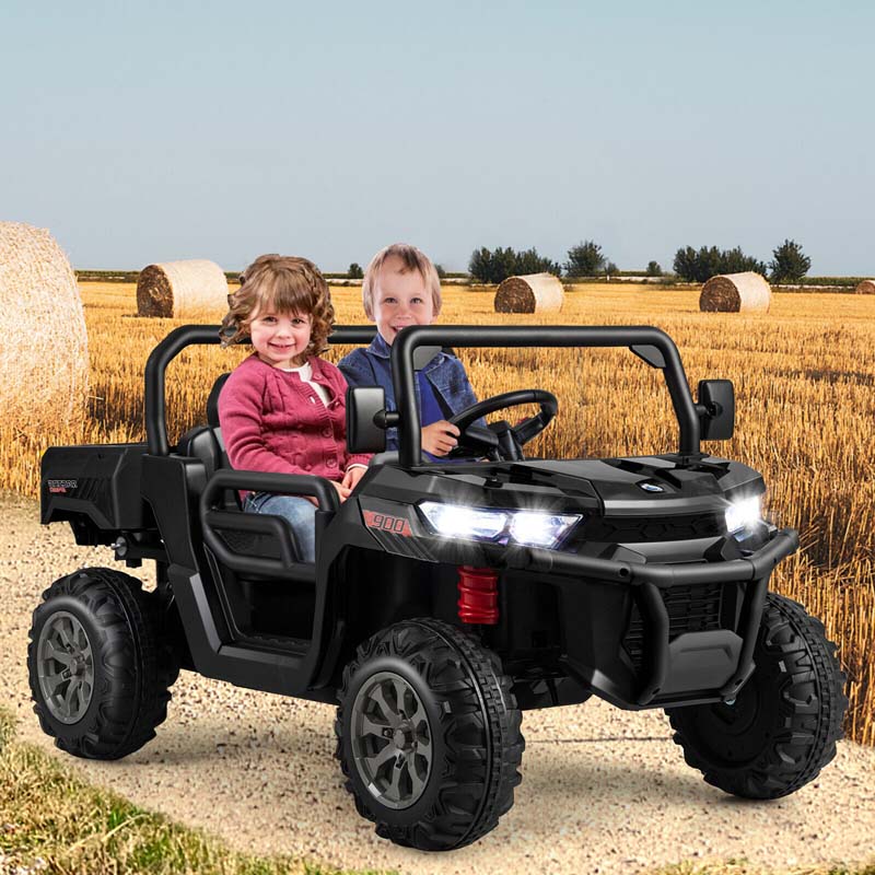 12V 2-Seater Kids Ride On Dump Truck, Off-Road Electric UTV Ride On Car with Remote Control, Power Dump Bed & Shovel, Battery Powered Gift Toy