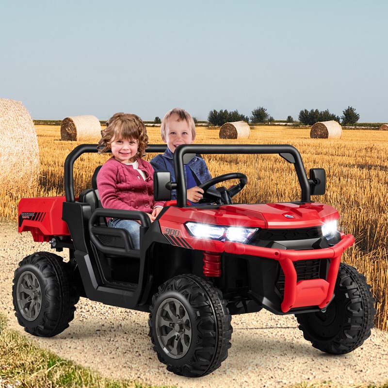 12V 2-Seater Kids Ride On Dump Truck, Off-Road Electric UTV Ride On Car with Remote Control, Power Dump Bed & Shovel, Battery Powered Gift Toy