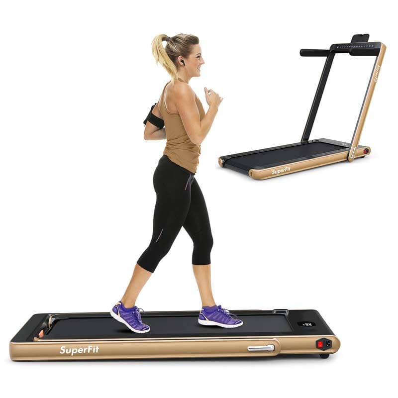 2-in-1 Folding Treadmill with Dual Display, 2.25HP Under Desk Treadmill Walking Pad, Bluetooth/Remote, Compact Jogging Machine for Home Office
