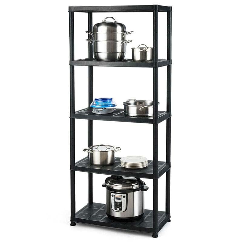 28"L x 15"W x 67"H 5-Tier Plastic Storage Shelving Rack, Freestanding Multi-Use Shelving Unit Organizer