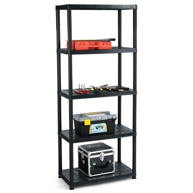 28"L x 15"W x 67"H 5-Tier Plastic Storage Shelving Rack, Freestanding Multi-Use Shelving Unit Organizer
