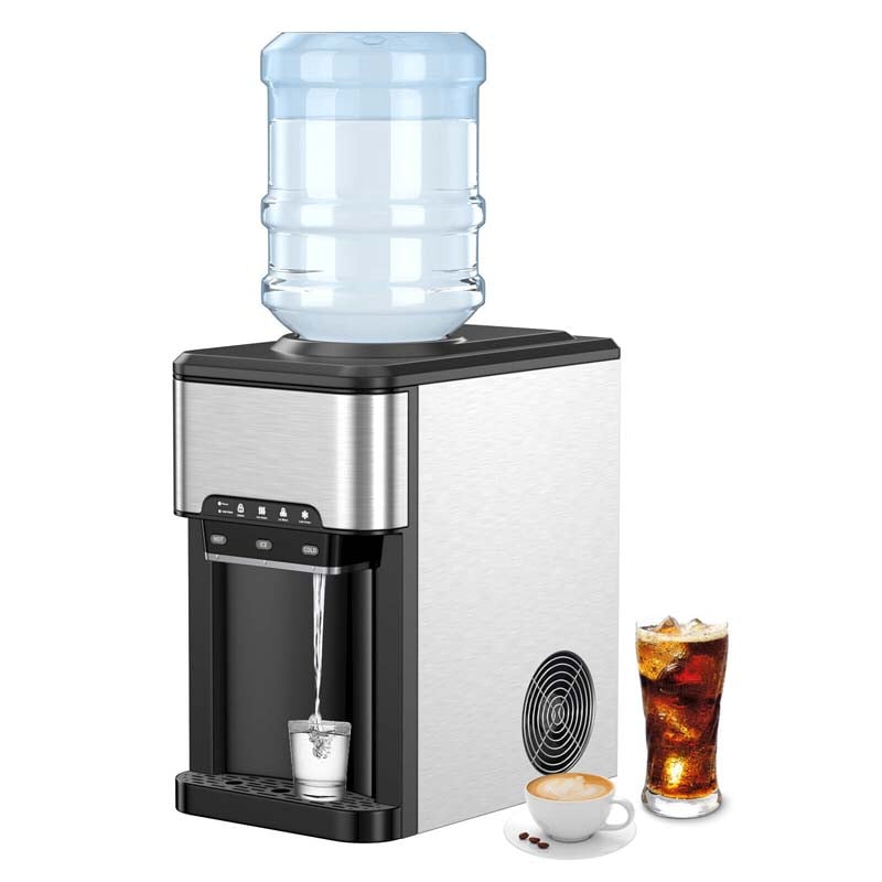 3-in-1 Countertop Water Dispenser with Ice Maker 48LBS/24H, 5 Gallon Bottle Top-Loading Hot/Cold Water Cooler Dispenser w/ Ice Machine for Home Office