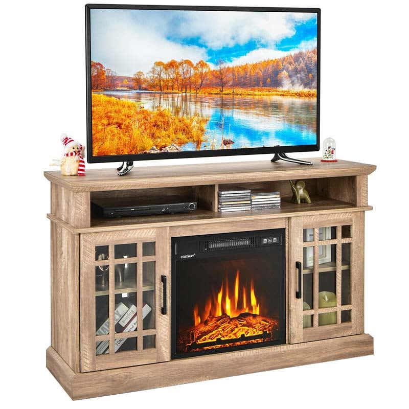 48" Electric Fireplace TV Stand for TVs Up to 55", Modern Wood Media Console with 18" Fireplace Heater, Remote Control & Adjustable Shelves