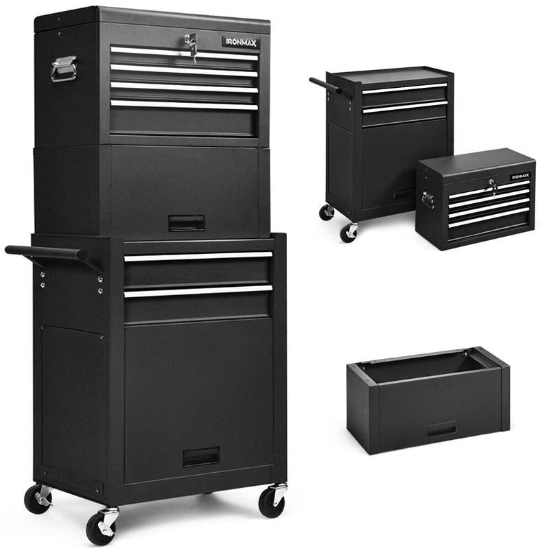 6-Drawer Rolling Tool Chest Cabinet, 3-in-1 Detachable Heavy-Duty High Capacity Tool Box Combo with Lockable Wheels for Garage Workshop