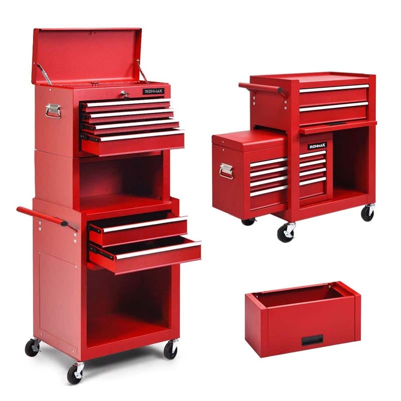 6-Drawer Rolling Tool Chest Cabinet, 3-in-1 Detachable Heavy-Duty High Capacity Tool Box Combo with Lockable Wheels for Garage Workshop