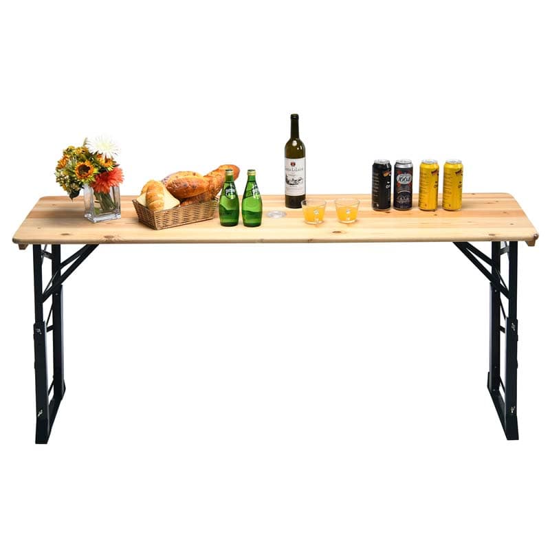 66.5" Wood Folding Picnic Table with Umbrella Hole, Height Adjustable Outdoor Dining Table for Camping Party