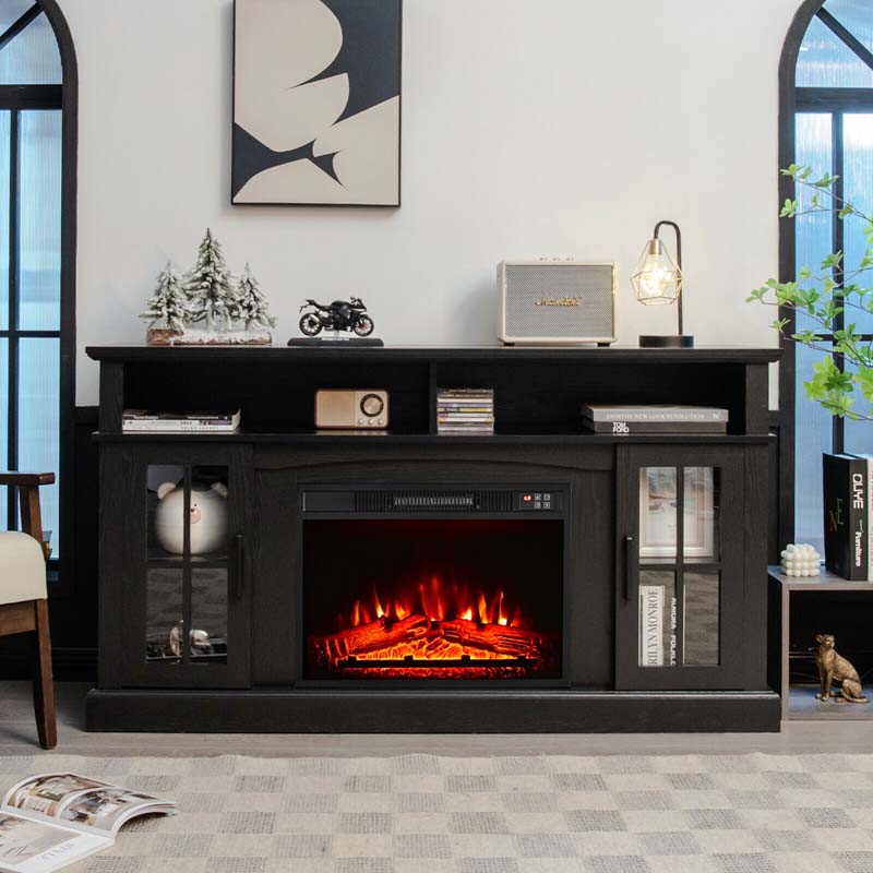 58" Electric Fireplace TV Stand for 65" TVs, Media Console with 23" Heater, Remote, Adjustable 3-Level Flame & Storage Cabinet, CSA Certified