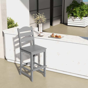 Outdoor HDPE Bar Stool, 30" Tall Patio Bar Chair with High Backrest & Footrest, All-Weather High-Top Barstool for Garden, Backyard
