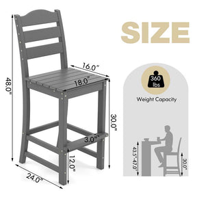 Outdoor HDPE Bar Stool, 30" Tall Patio Bar Chair with High Backrest & Footrest, All-Weather High-Top Barstool for Garden, Backyard