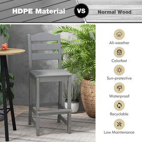 Outdoor HDPE Bar Stool, 30" Tall Patio Bar Chair with High Backrest & Footrest, All-Weather High-Top Barstool for Garden, Backyard