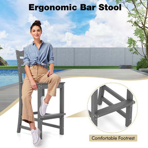 Outdoor HDPE Bar Stool, 30" Tall Patio Bar Chair with High Backrest & Footrest, All-Weather High-Top Barstool for Garden, Backyard