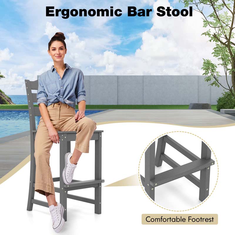 Outdoor HDPE Bar Stool, 30" Tall Patio Bar Chair with High Backrest & Footrest, All-Weather High-Top Barstool for Garden, Backyard