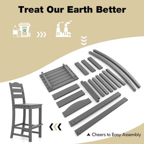 Outdoor HDPE Bar Stool, 30" Tall Patio Bar Chair with High Backrest & Footrest, All-Weather High-Top Barstool for Garden, Backyard