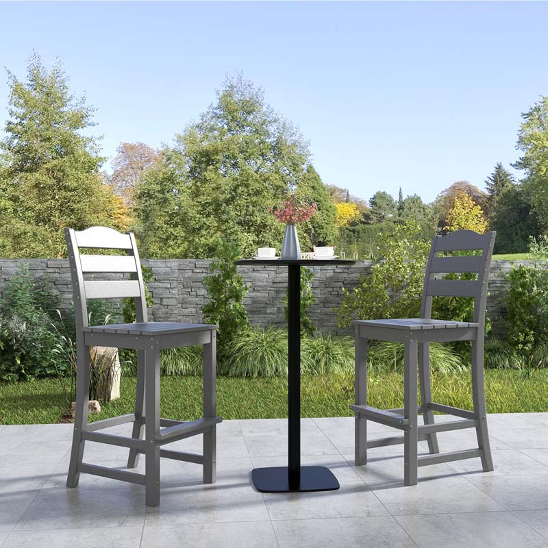 Outdoor HDPE Bar Stool, 30" Tall Patio Bar Chair with High Backrest & Footrest, All-Weather High-Top Barstool for Garden, Backyard