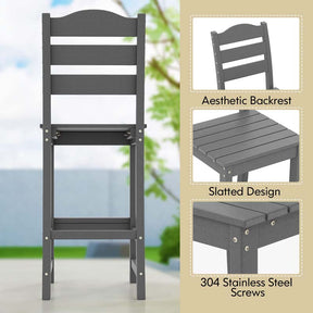 Outdoor HDPE Bar Stool, 30" Tall Patio Bar Chair with High Backrest & Footrest, All-Weather High-Top Barstool for Garden, Backyard