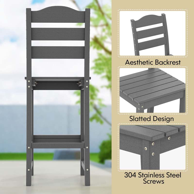 Outdoor HDPE Bar Stool, 30" Tall Patio Bar Chair with High Backrest & Footrest, All-Weather High-Top Barstool for Garden, Backyard