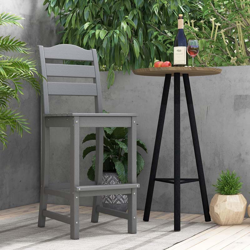 Outdoor HDPE Bar Stool, 30" Tall Patio Bar Chair with High Backrest & Footrest, All-Weather High-Top Barstool for Garden, Backyard