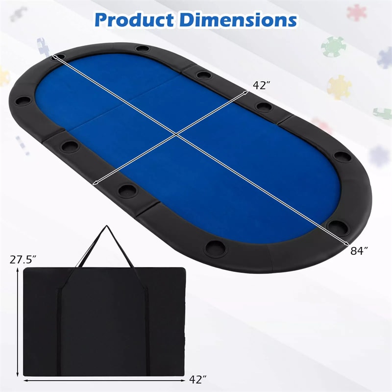 10-Player Triple-Fold Poker Table Top Portable Padded Oval Topper | Eletriclife