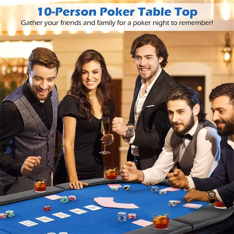 10-Player Triple-Fold Poker Table Top Portable Padded Oval Topper | Eletriclife